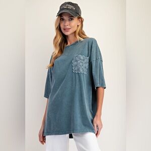 #233. Crochet Pocket Tee - Teal